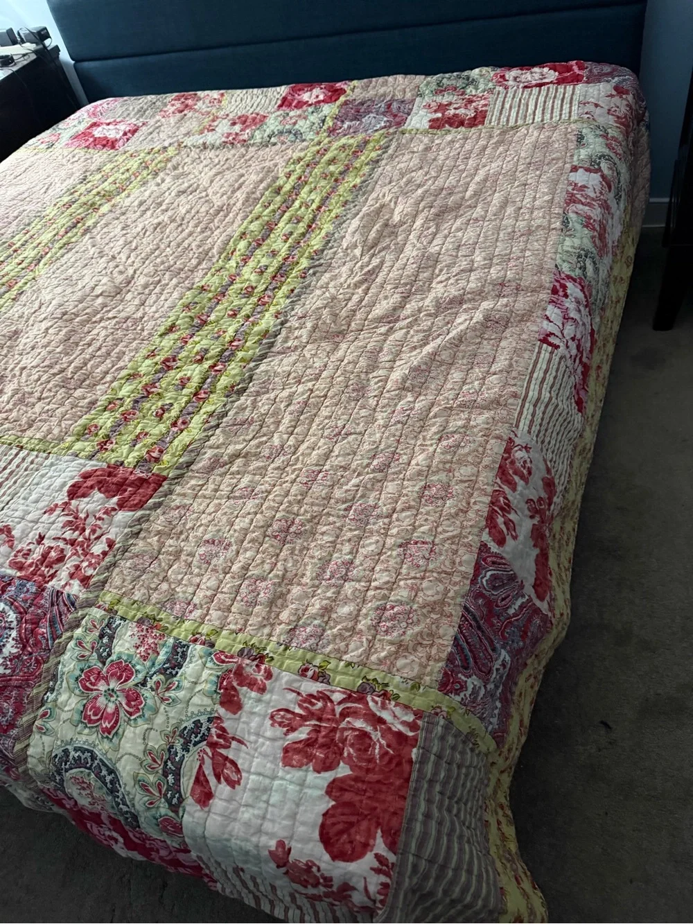 Pottery barn, Gemma Georgia patchwork multicolored kantha king size cotton quilt